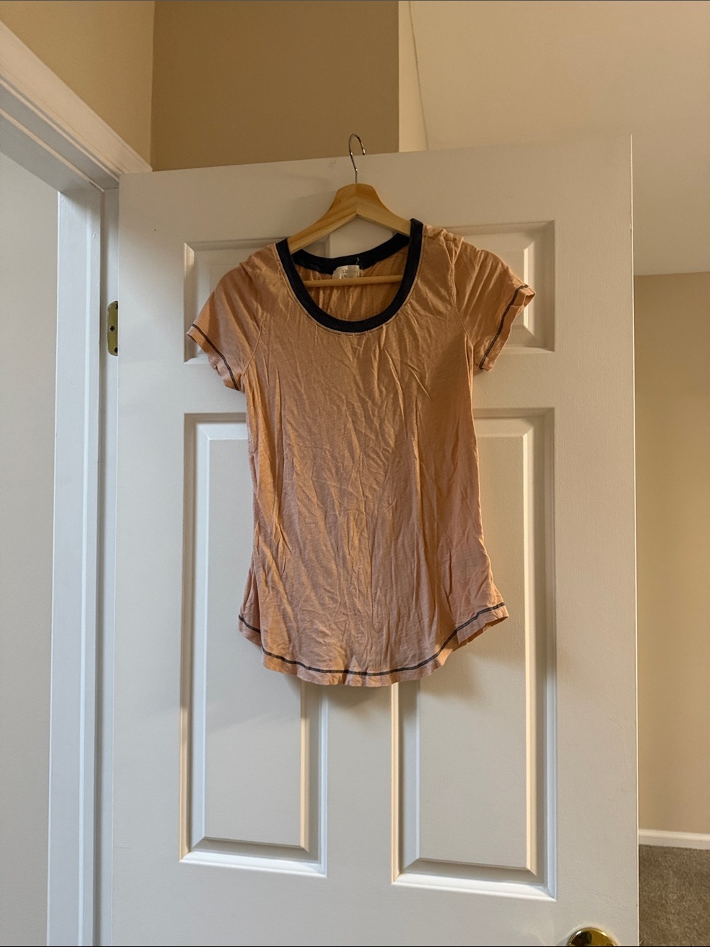 T.La Peach Short Sleeve Scoop Neck Tee with Black Trim